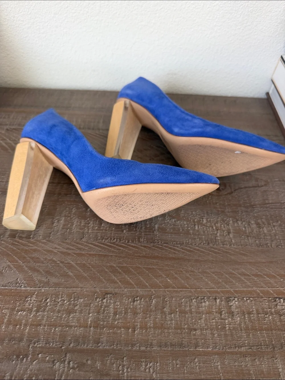 Tory Burch Cobalt Blue Suede Pointed-Toe Pumps with Block Heel
